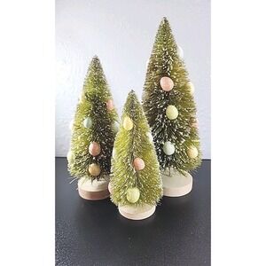 Bethany Lowe Green Pastel Spring Bottle Brush Easter Egg Tree Set of 3 Ex Con